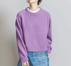 BEAUTY&YOUTH ウールカシミヤ アクアラグランクルーネックニット