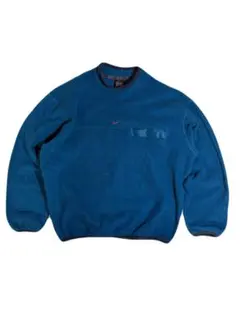 90s NIKE フリース スウェット プルオーバー 刺繍ロゴ ブルー M