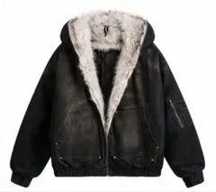 【最安値】短丈 ヴィンテージ加工 ファー デニムジャケット