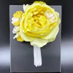 つまみ細工 髪飾り かんざし 簪 イエロー 薔薇 成人式 振袖 B-0093