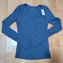 GAP フィットリブVネックトップス ブルー XXS