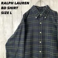 ラルフローレン チェック柄BDシャツ クラシックフィット L ゆるだぼ ネイビー