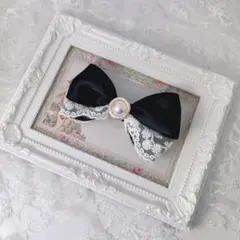 サテンリボンレース付きヘアクリップ