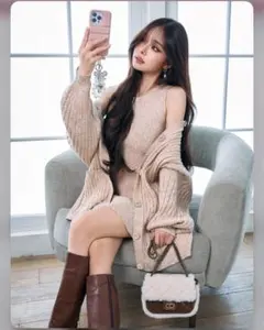 ニットカーディガン×ノースリーブミニワンピースセットアップ[ru1315]