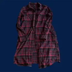 無印　シャツワンピース　フランネル　赤紺チェック柄