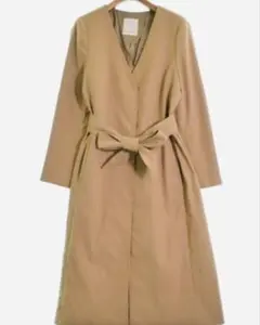 BABYLONEバビロン ノーカラー ロングコートトレンチコート春コート