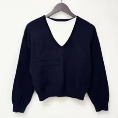 デイジー 重ね着風深Ｖネックレイヤードニット セーター 長袖 紺 M✨美品✨