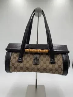 美品　GUCCI バンブーGG柄　肩掛けハンドバッグ　ベージュ/ブラウン