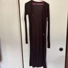 ダークブラウン コットンロングカーディガン F