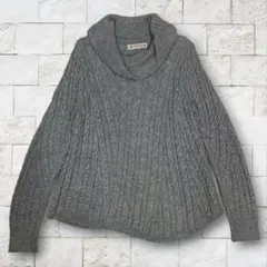 ビームスハート オフタートル ニットセーター グレー ケーブル編み ウール混