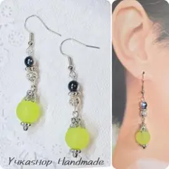 イエロービーズ　シルバー　小ぶり　ハンドメイドピアス