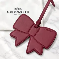 ◆COACH◆保存袋付き リボン レザーチャーム　バッグチャーム キーホルダー