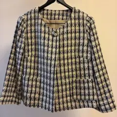 ノーカラーチェック柄ジャケット　M