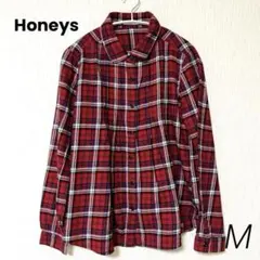 Honeys 赤 チェック柄 長袖シャツ M