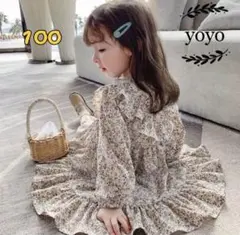 新品 女の子ワンピース 長袖 子供服 コットン おしゃれ花柄 ドレス 100