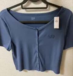 GAP ボタン付きショートTシャツ ブルー 半袖