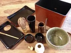 希少　江戸時代　木製漆塗り茶箱と茶道具セット　アンティーク