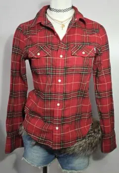 トミーガール 赤 チェック柄 シャツ 長袖 日本製 y2k y65