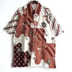 Adikusuma バティックシャツ　総柄　奇抜　個性　古着　半袖　和柄　 Lのサムネイル