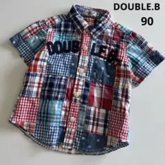ミキハウス　ダブルビー 半袖　デザイン　チェック　シャツ　ブラウス　ロゴ　春　夏