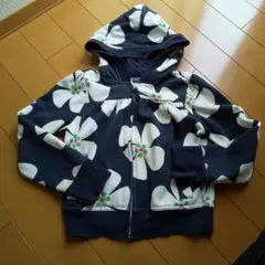 GapKids 120cm 花柄ネイビー ジップアップパーカー