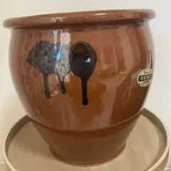 【美品】久松窯謹製　常滑焼　飲食用容器　丸壷3号 蓋なし　シール付　梅干のサムネイル