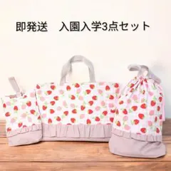 【即発送】入園入学3点セット 女の子 いちご レッスンバッグ 上履き入れ 巾着