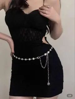 装飾的なチェーンベルト 黒