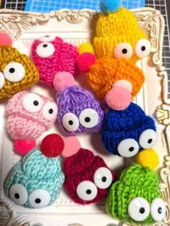 カラフルニット帽 ハンドメイド資材 10個セット ミニチュア ランダムMIX