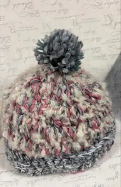 ハンドメイド　ポンポンニット帽　57〜58㎝
