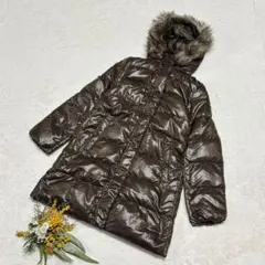 美品✨【ユニクロ】UNIQLO フード付きダウンコート ブラウン M ●