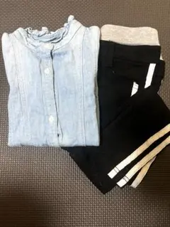 デニムシャツ　ラインパンツ　おまけレギンス110 セット