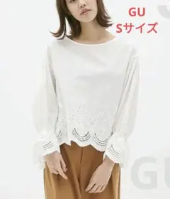 GU 刺繍入りコットン長袖ブラウス 白 Sサイズ