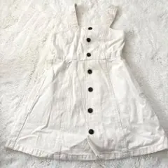 ホワイト ボタン付きジャンバースカート