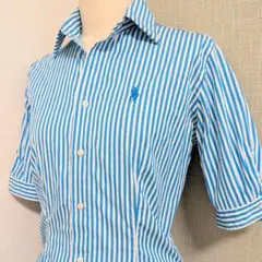 ラルフローレン 半袖シャツ ストライプ 水色 白 ポニー刺繍 y2k タイト