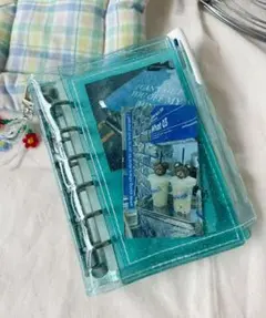 【三つ折り】クリアバインダー　ブルー　6穴　A7 ジャーナル　手帳　ミニ6 M6