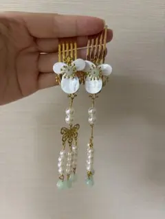 真珠と貝のかんざし 髪飾り ヘアピンセット