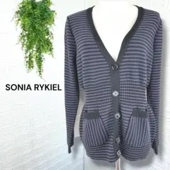 5357【SONIA RYKIEL】美品 ボーダーカーディガン パープル 44のサムネイル