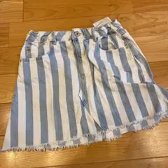 ザラZARAgirlsデニム地オシャレスカートストライプ柄150cm152cm
