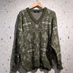 80s-90s KOSUGI Vネック ニット セーター オリーブ L
