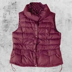 ドット柄 裏地付き 中綿ベスト ボルドー レディース ノースリーブ