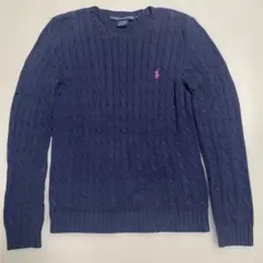 ラルフローレン　スポーツ　ケーブル　ウール　ニット　セーター　ネイビー