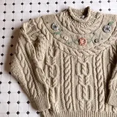 used レトロ 花モチーフ ケーブルニット 古着 ヴィンテージ vintage