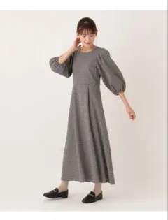 アフタヌーンティー　チェック　パフスリーブ　チェックサッカーパフ袖ワンピース