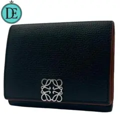 【良品】LOEWE 三つ折り財布 アナグラム トライフォールドウォレット 黒