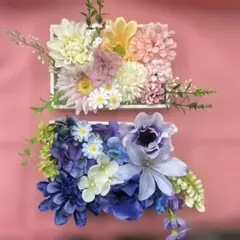 造花アレンジメント 白ピンク系、紫系２個セット立て掛け　壁掛け