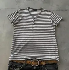 JOSEPH HOMME ボーダー ヘンリーネック Tシャツ 日本製のサムネイル