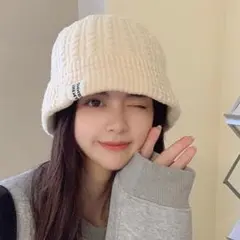 帽子　レディース　バケハ　ニット帽　ニットキャップ　ケーブル編み　折りたたみ