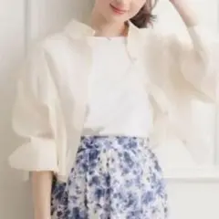 クチュールブローチ　アイボリー シアー　シャツ　ホワイト　パールボタン　38 M