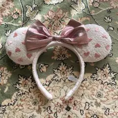 【美品】ミニーカチューシャ ハートスパンコールリボン付き